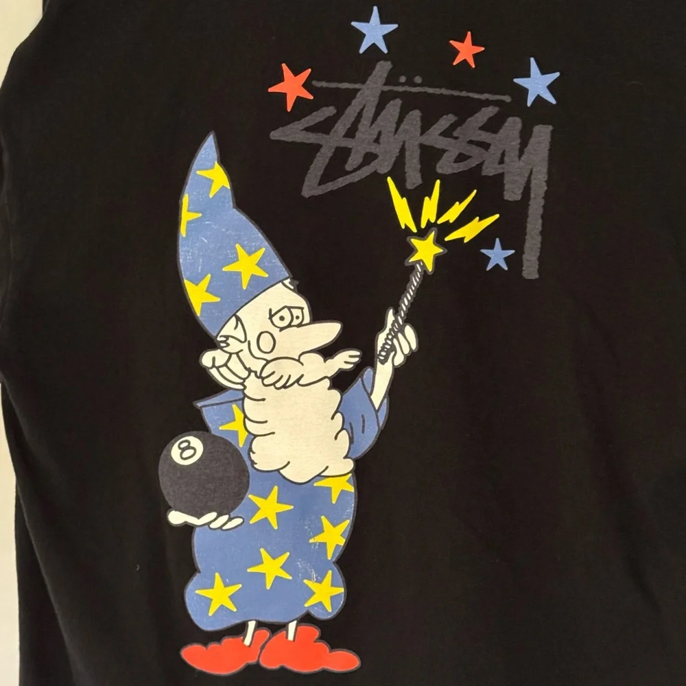 Stussy Wizard Graphic T-Shirt Black XL Vintage Style Streetwear 8-Ball Spell - Picture 1 of 10